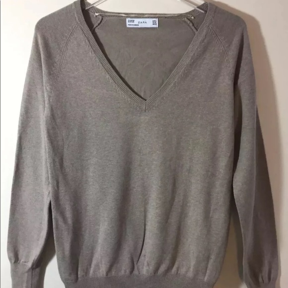 Zara Women V Neck Sweater Beige XL Cotton Blend Long Sleeve - Picture 1 of 11